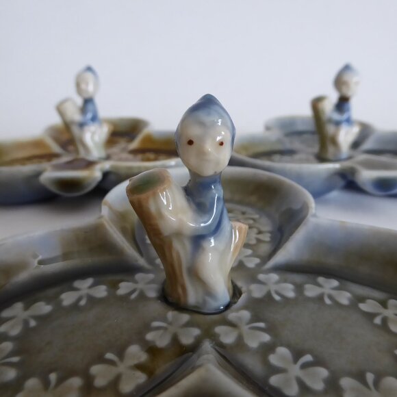 VINTAGE IRELAND IRISH WADE PORCELAIN SHAMROCK LEPRECHAUN ASHTRAY TRINKET DISHES - Picture 9 of 12